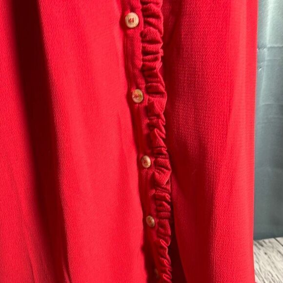 Lily Rose Red button down ruffle trim midi dress - Picture 4 of 9